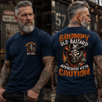 Personalization Year Boomer/Gen X T Shirt, Grumpy Old Bastard Approach With Caution Skull Graphic T-Shirt