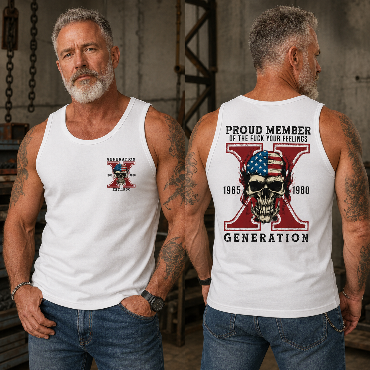 Custom Gen X Skull New Printing Custom Birth Year Sleeveless Vest