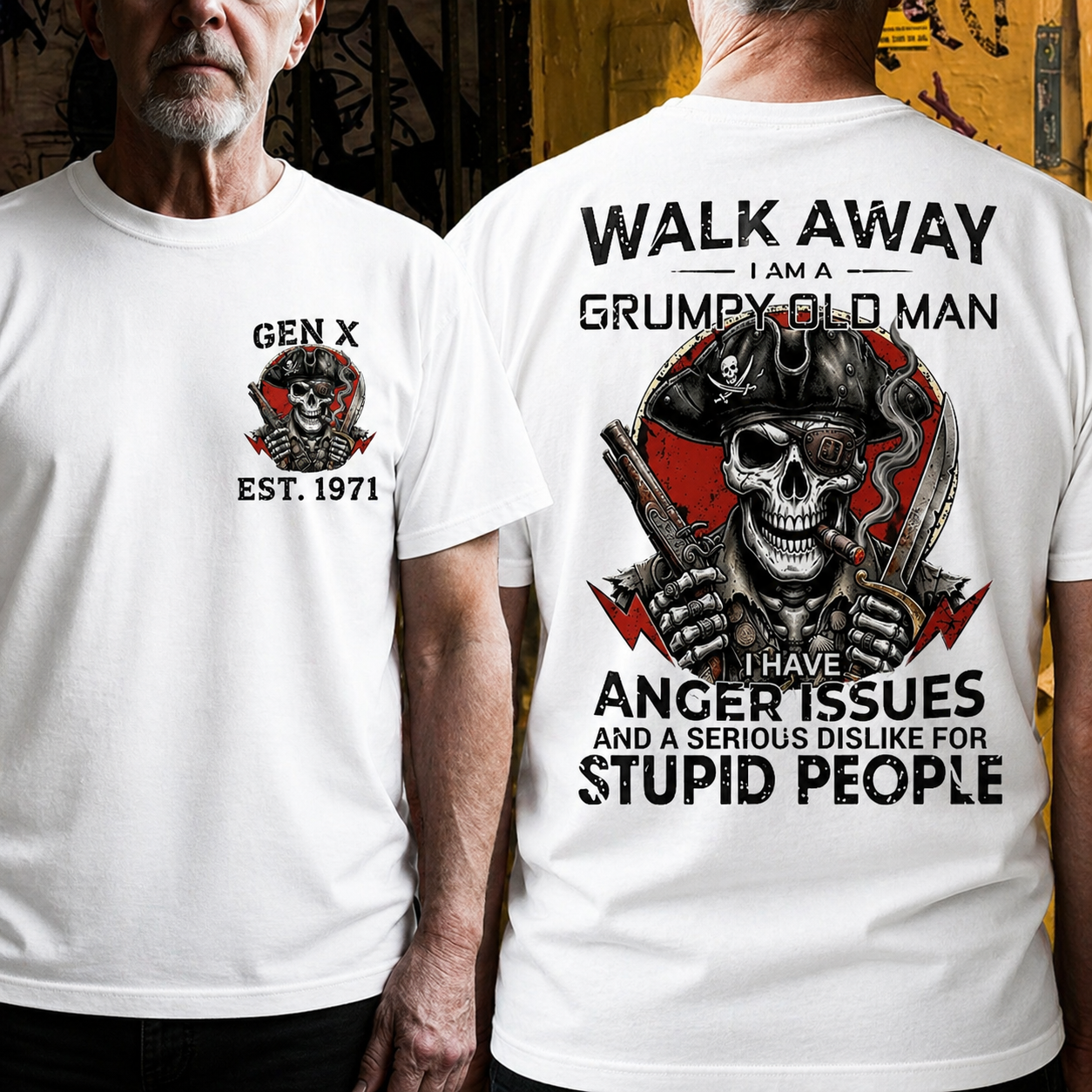 "Walk Away" - Grumpy Old Man Pirate Skull Series | Customized Gen X / Boomer T-Shirts