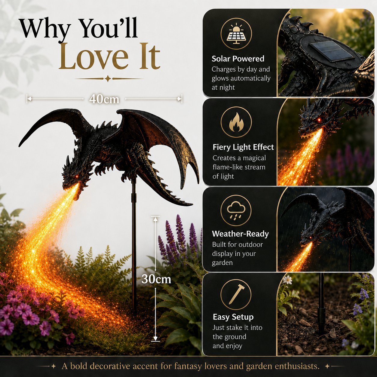 🔥🐲 Solar Dragon Fire Garden Light