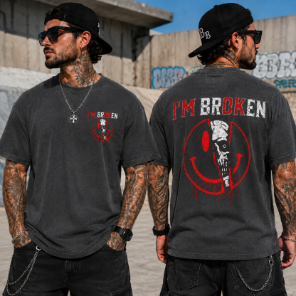 I'm BrokenTM Skull Smiley Graphic T-Shirt