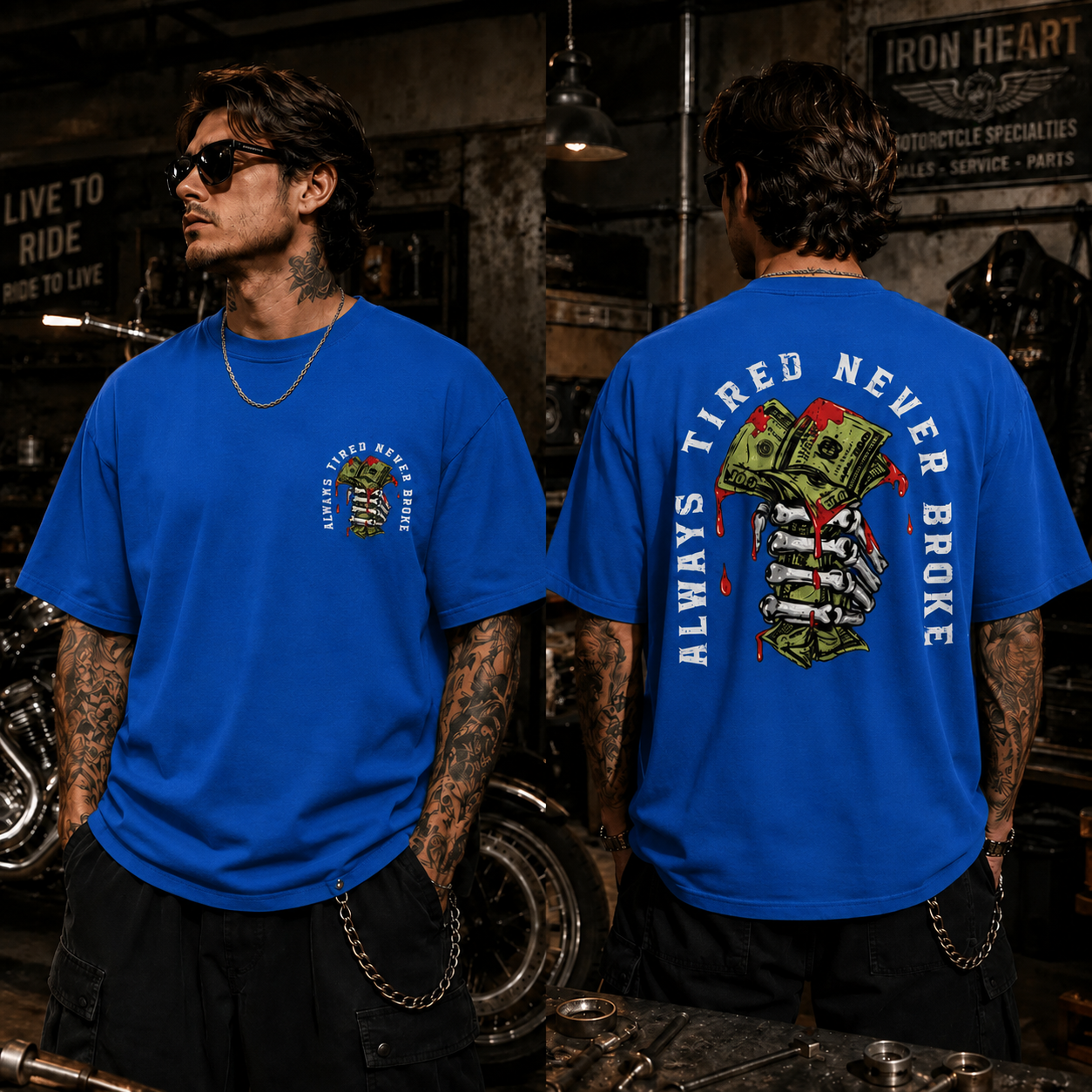 Always Tired Never Broke Skull Money Graphic T-Shirt