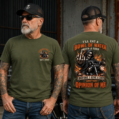 Personalized Year 1965-1980 I'll Eat A Bowl Of Water With A Fork Shirt, Biker Skull Graphic Tee