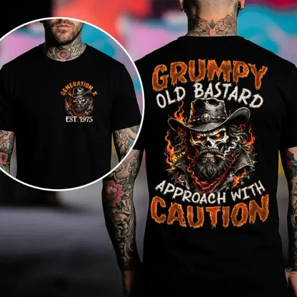 Personalization Year Boomer/Gen X T Shirt, Grumpy Old Bastard Approach With Caution Skull Graphic T-Shirt