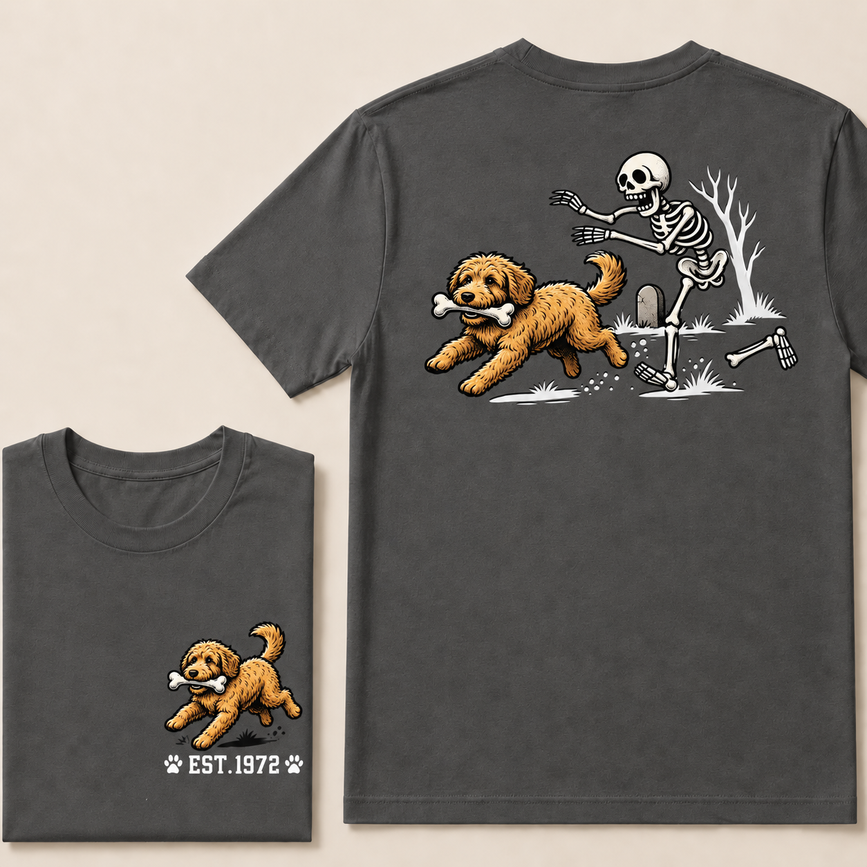 Custom Est.Year Dog Stealing Bone From Skeleton T‐Shirt