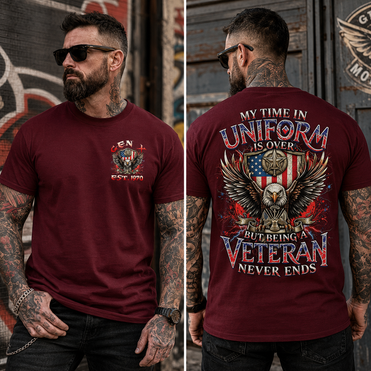 My Time In Uniform Is Over But Being A Veteran Never Ends Custom Year T-shirt