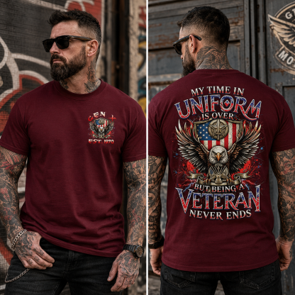 My Time In Uniform Is Over But Being A Veteran Never Ends Custom Year T-shirt