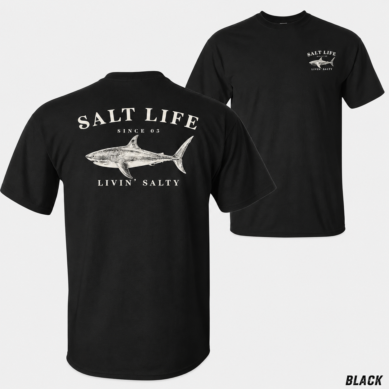 Salt Life Livin Salty Shark Fishing T Shirt for Men, Breathable Offshore Angler Tee, Ocean Lifestyle Top, Trendy Outdoor Beach Vacation Outfits Going Out Outfit
