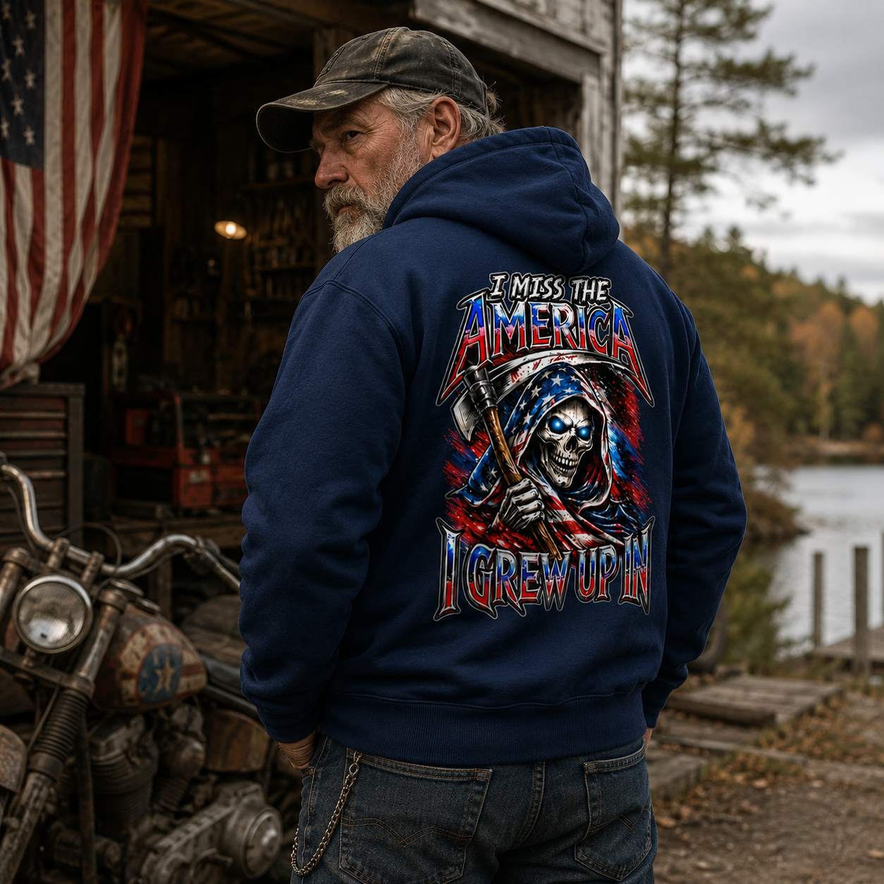 I Miss The America I Grew Up In Custom Year Patriotic Skull Double-Sided Hoodie