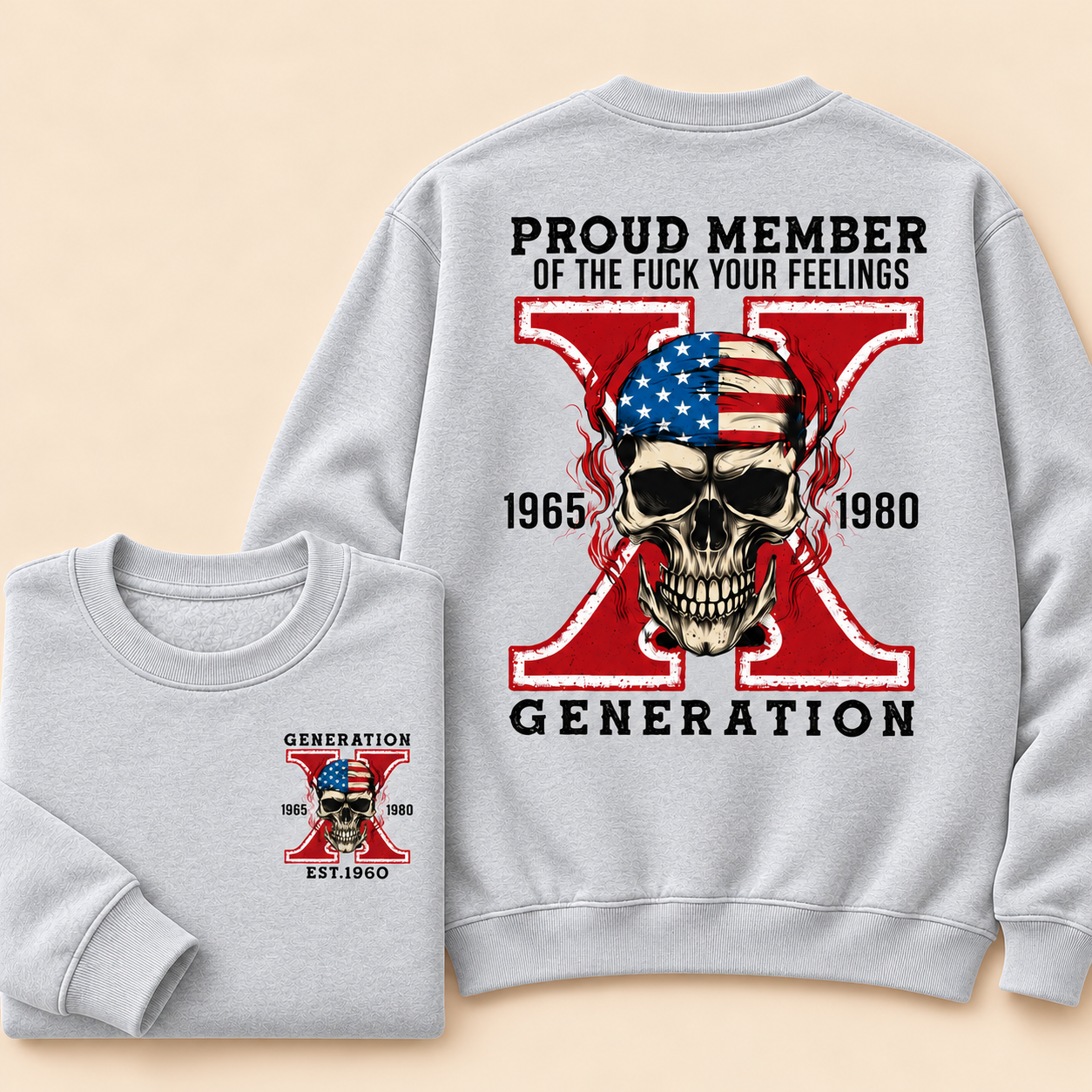 Custom Gen X Skull New Printing Crewneck Sweatshirt