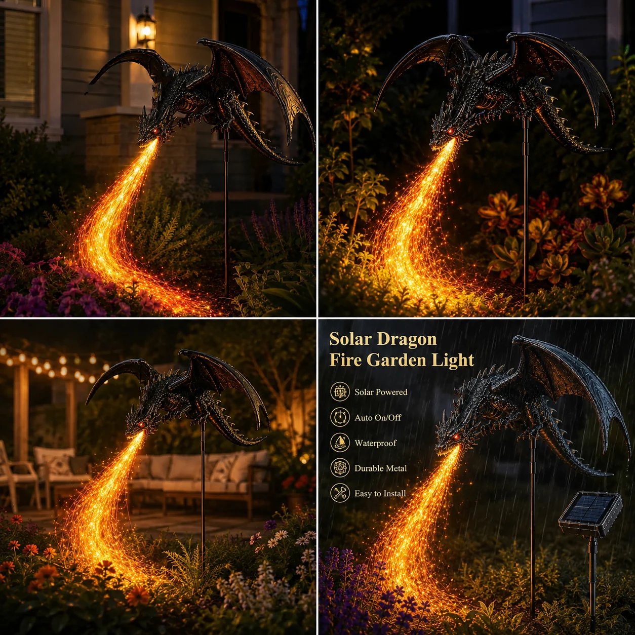 🔥🐲 Solar Dragon Fire Garden Light