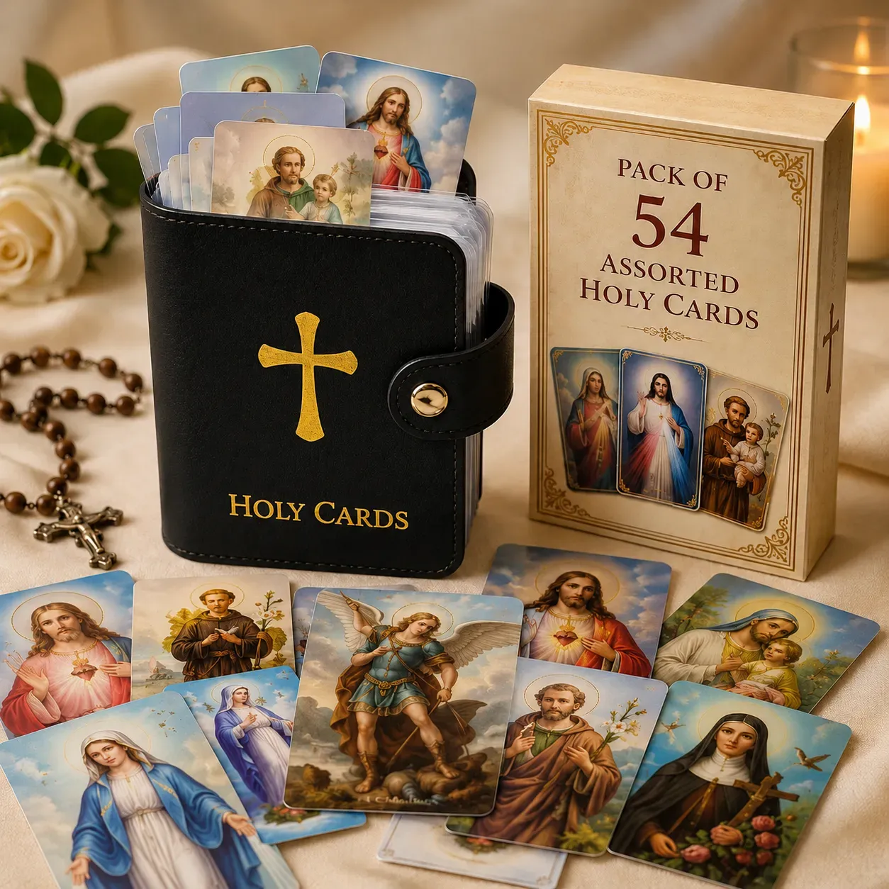 ✝️ Catholic PU+PVC Leather Holy Card Holder – Pocket Prayer Card Organizer with Snap Closure