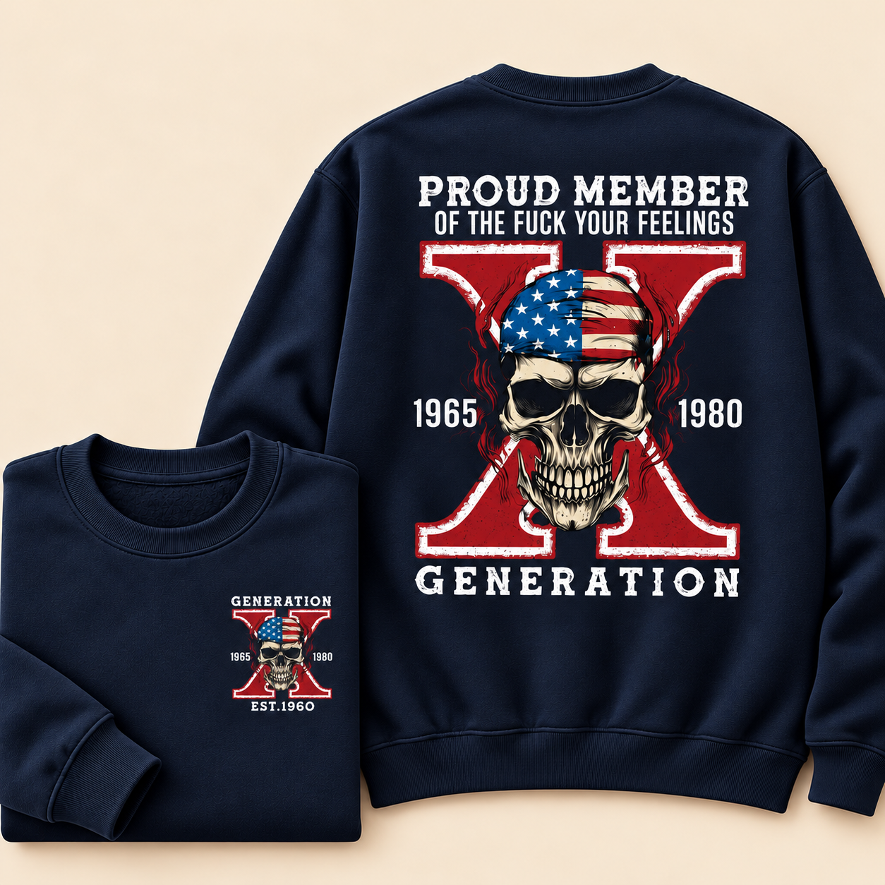 Custom Gen X Skull New Printing Crewneck Sweatshirt
