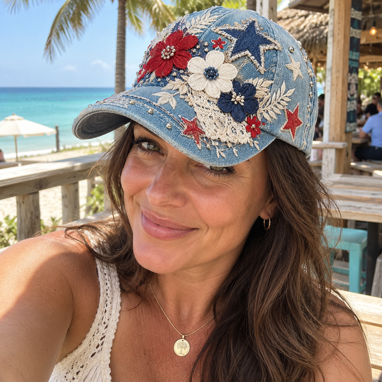 Floral Vintage Patriotic Art Print Casual Hat
