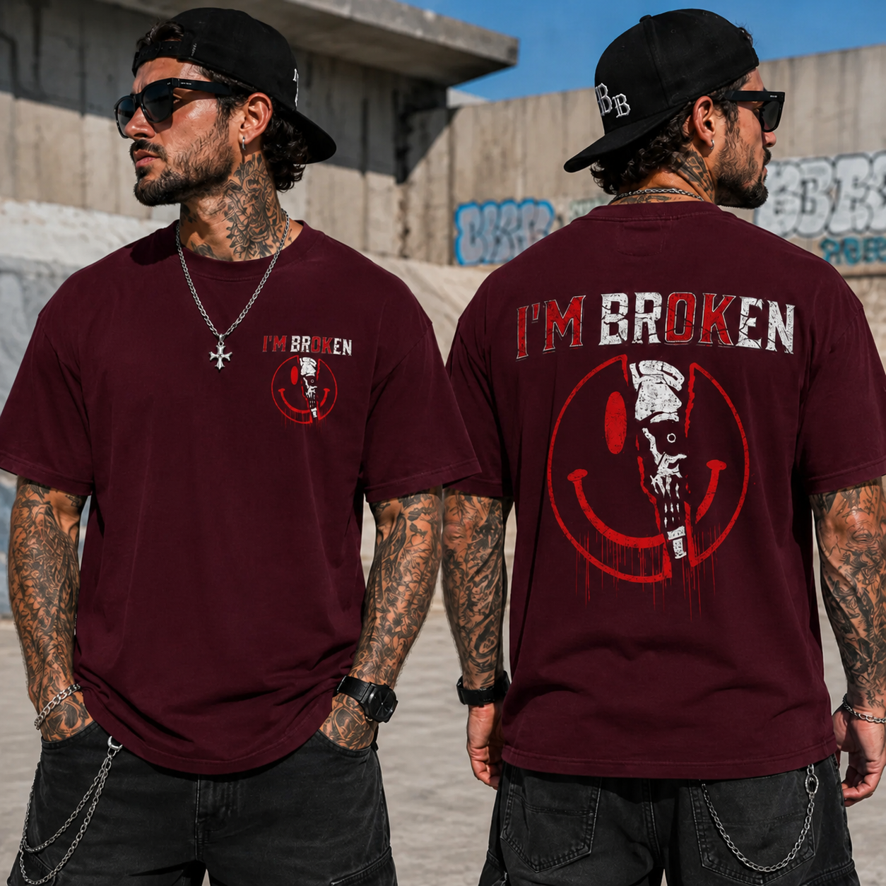 I'm BrokenTM Skull Smiley Graphic T-Shirt
