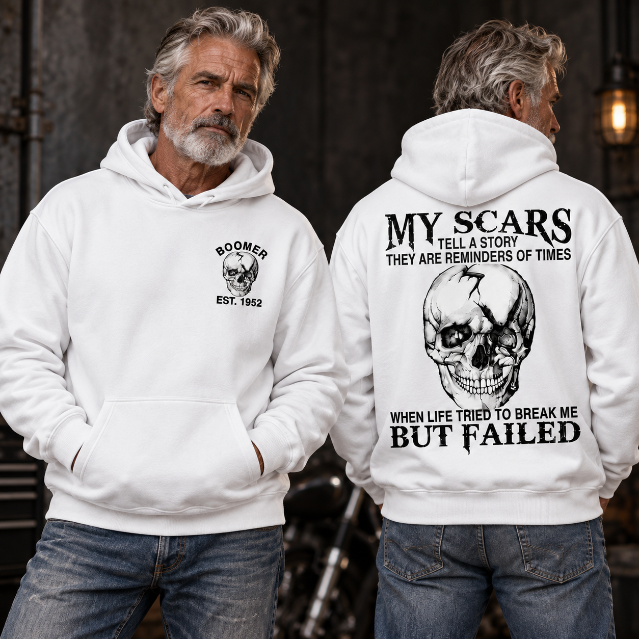Boomer/GEN X/Y Customize Hoodie, 100% Cotton, Scars: When Life Failed to Break Me Hoodie