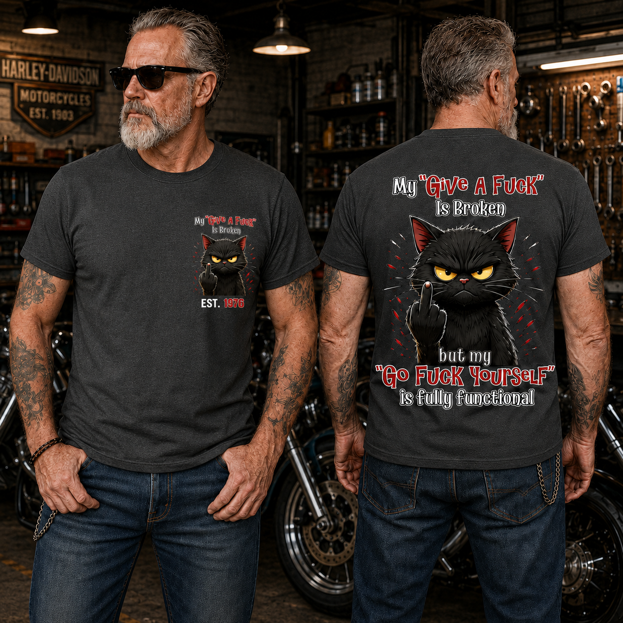 My “Give A F*ck” Is Broken Funny Cat Graphic Tee | Custom EST Year Shirt
