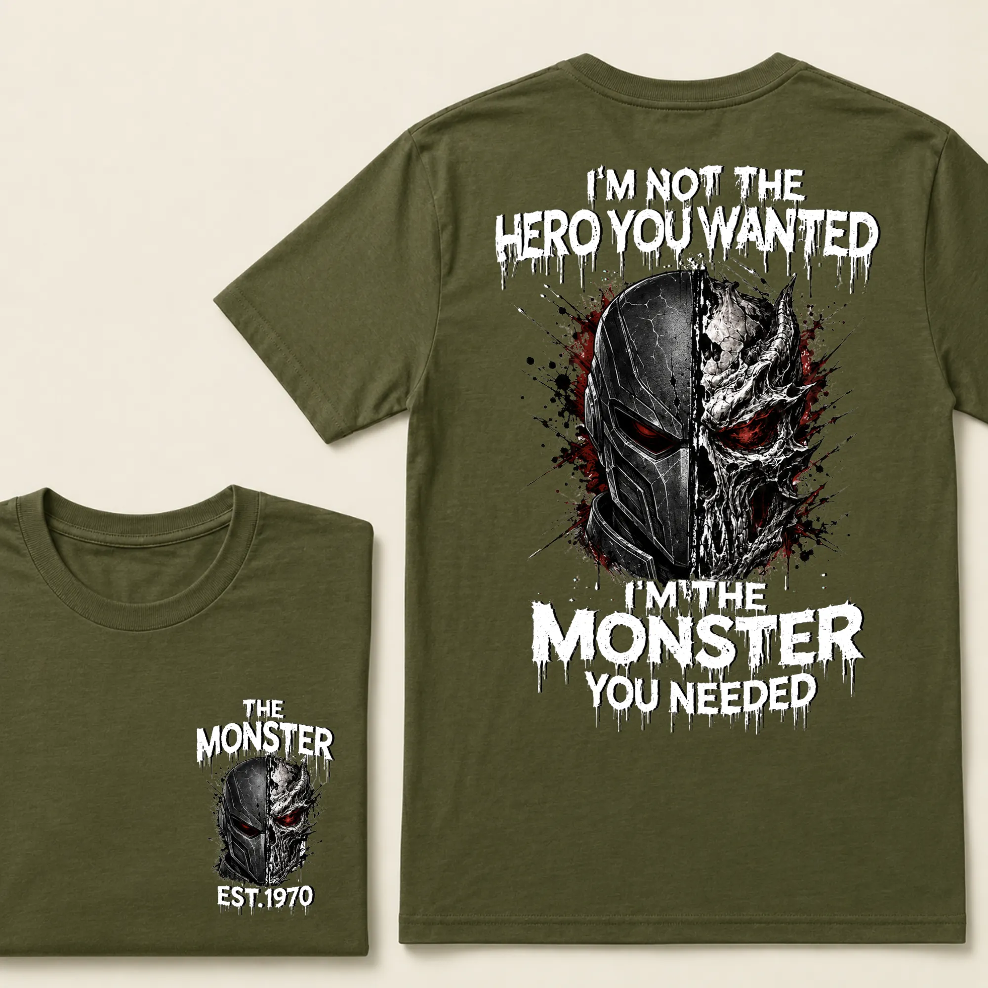 Custom Est.Year I'm Not The Hero You Wanted I'm The Monster You Needed Half Mask Skull T-Shirt