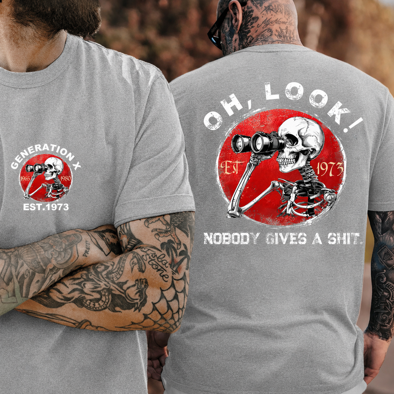 Generation X/Boomer 2 Side T-shirt, Oh Look Nobody Gives A Shit Print T-Shirt