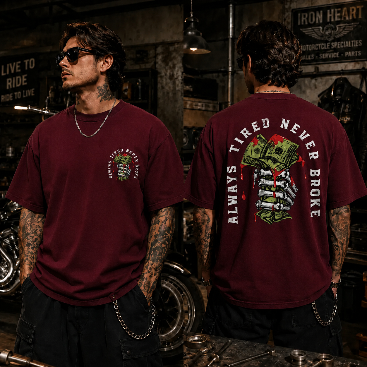 Always Tired Never Broke Skull Money Graphic T-Shirt