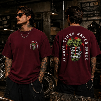 Always Tired Never Broke Skull Money Graphic T-Shirt