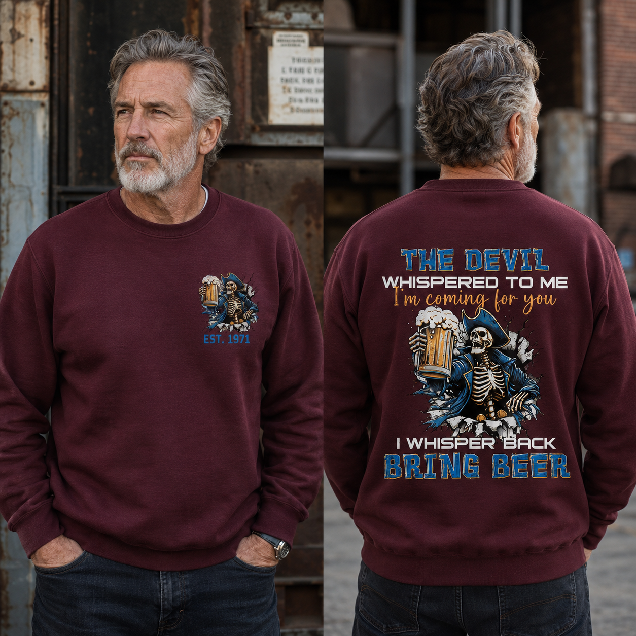 The Devil Whispered To Me I Whisper Back Bring Beer Gen X//Boomer Custom Birth Year Crewneck Sweatshirt