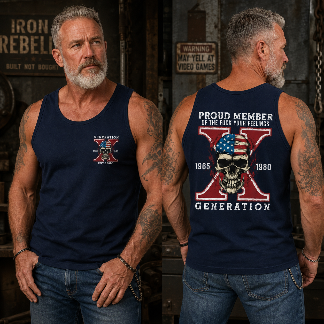 Custom Gen X Skull New Printing Custom Birth Year Sleeveless Vest