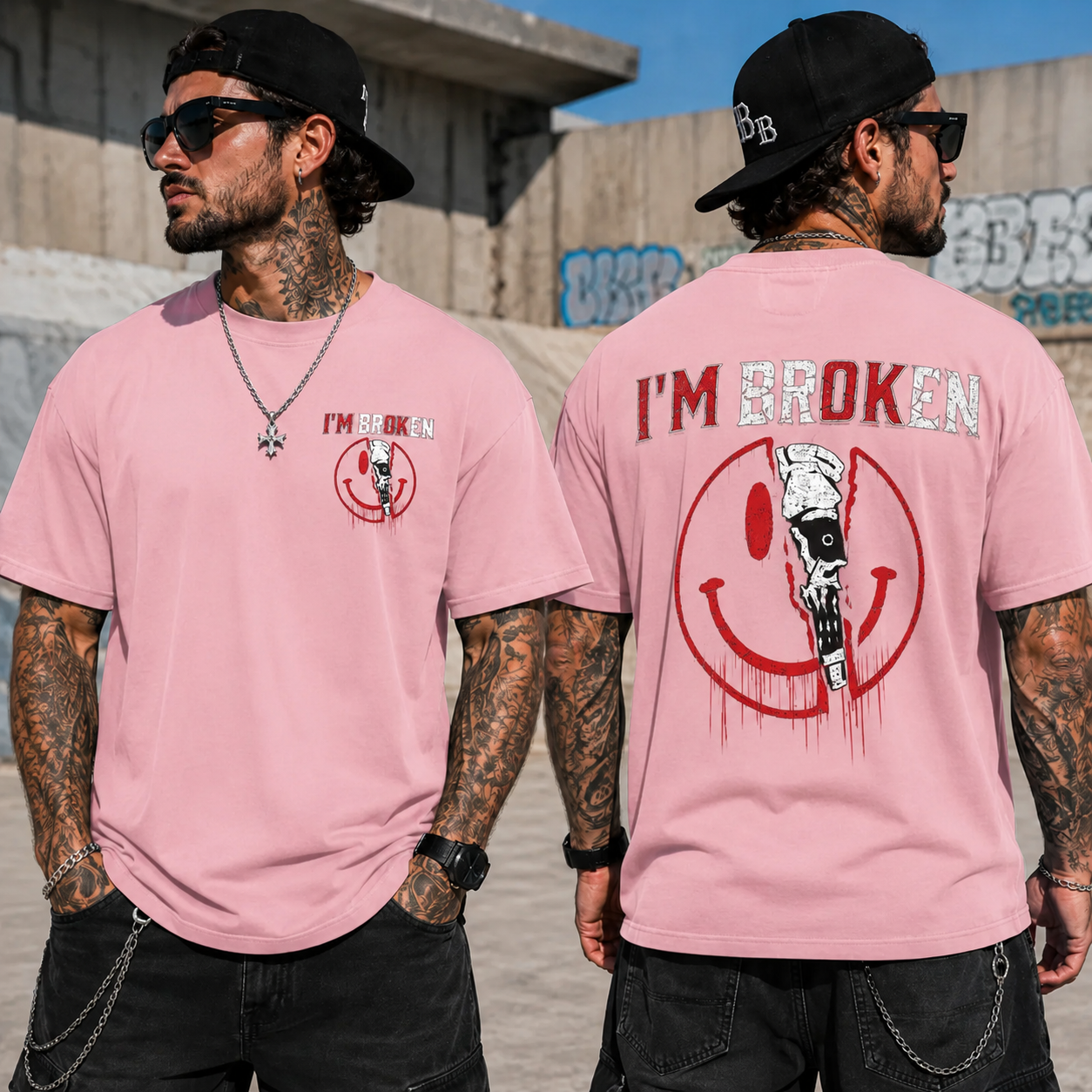 I'm BrokenTM Skull Smiley Graphic T-Shirt