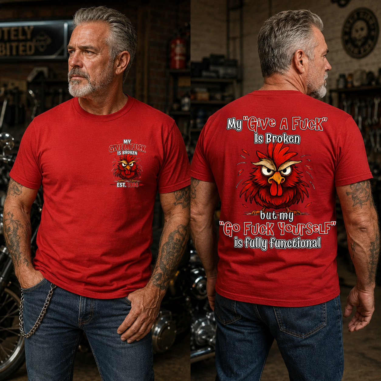 My “Give A F*ck” Is Broken Funny Rooster Graphic Tee | Custom EST Year Shirt
