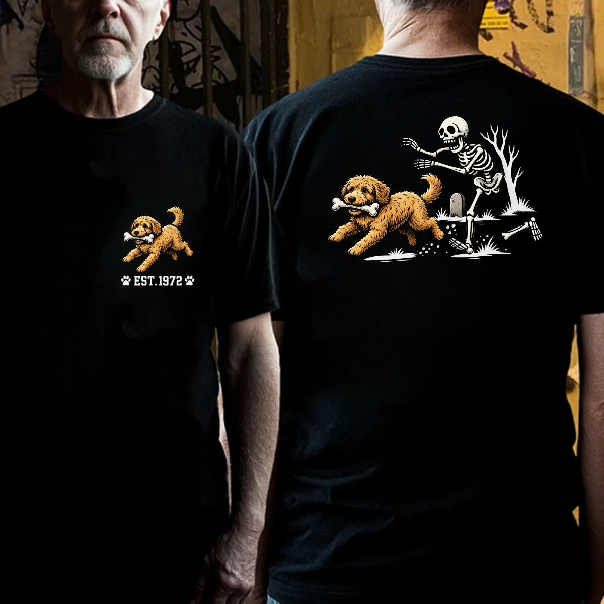Custom Est.Year Dog Stealing Bone From Skeleton T‐Shirt