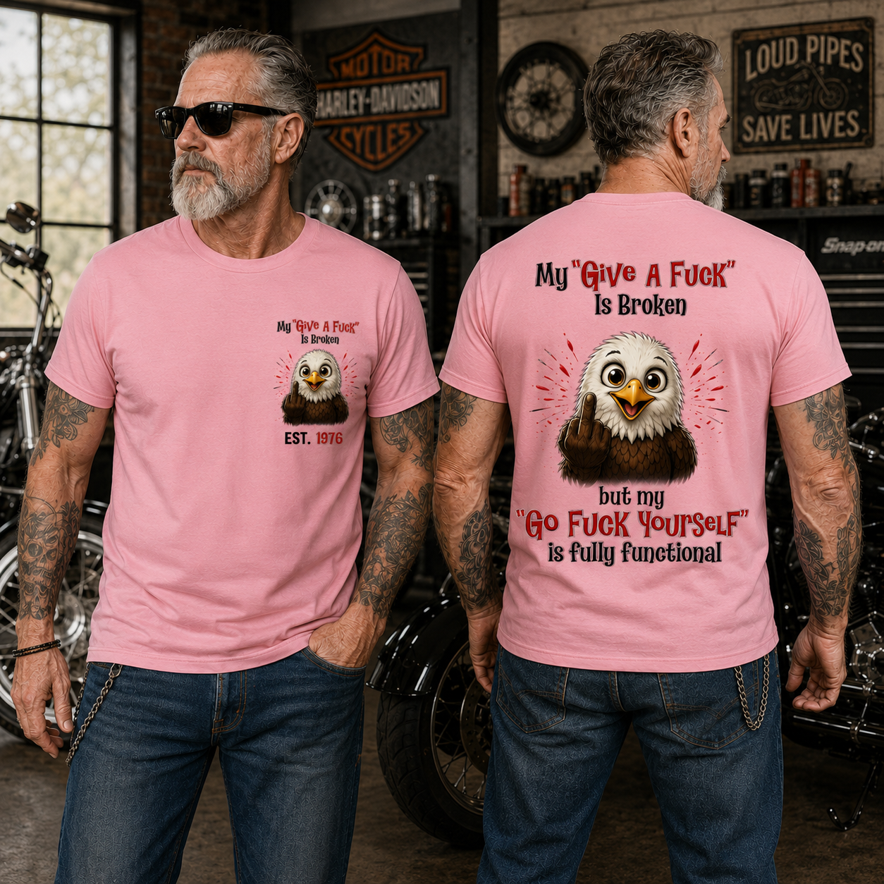 My “Give A F*ck” Is Broken Funny Bald Eagle Graphic Tee | Custom EST Year Shirt