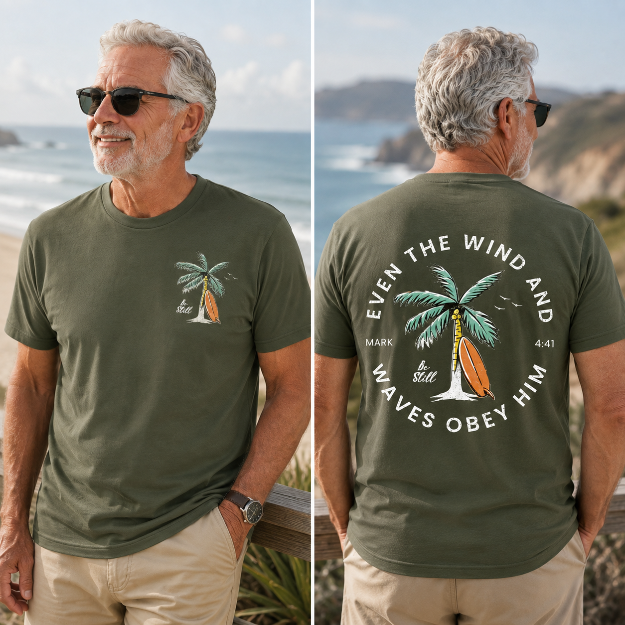 Mark 4:41 Be Still Palm Tree Faith T-Shirt