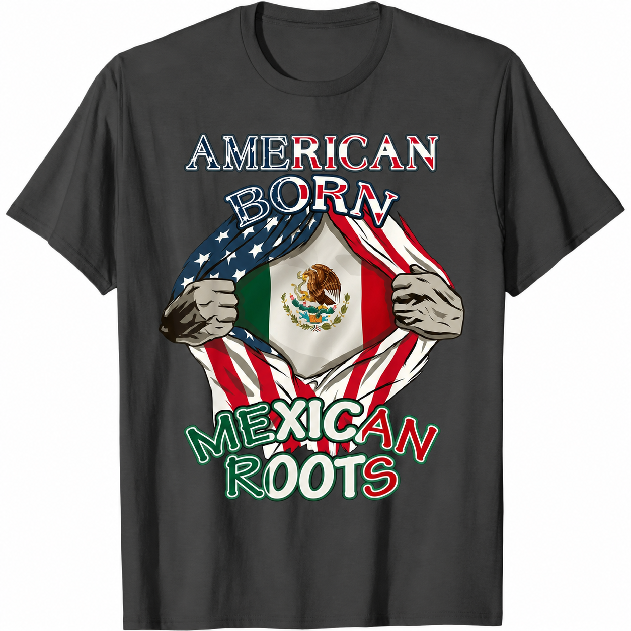 American Born Mexican Roots Flag Tee Proud USA Love Mexico T-Shirt
