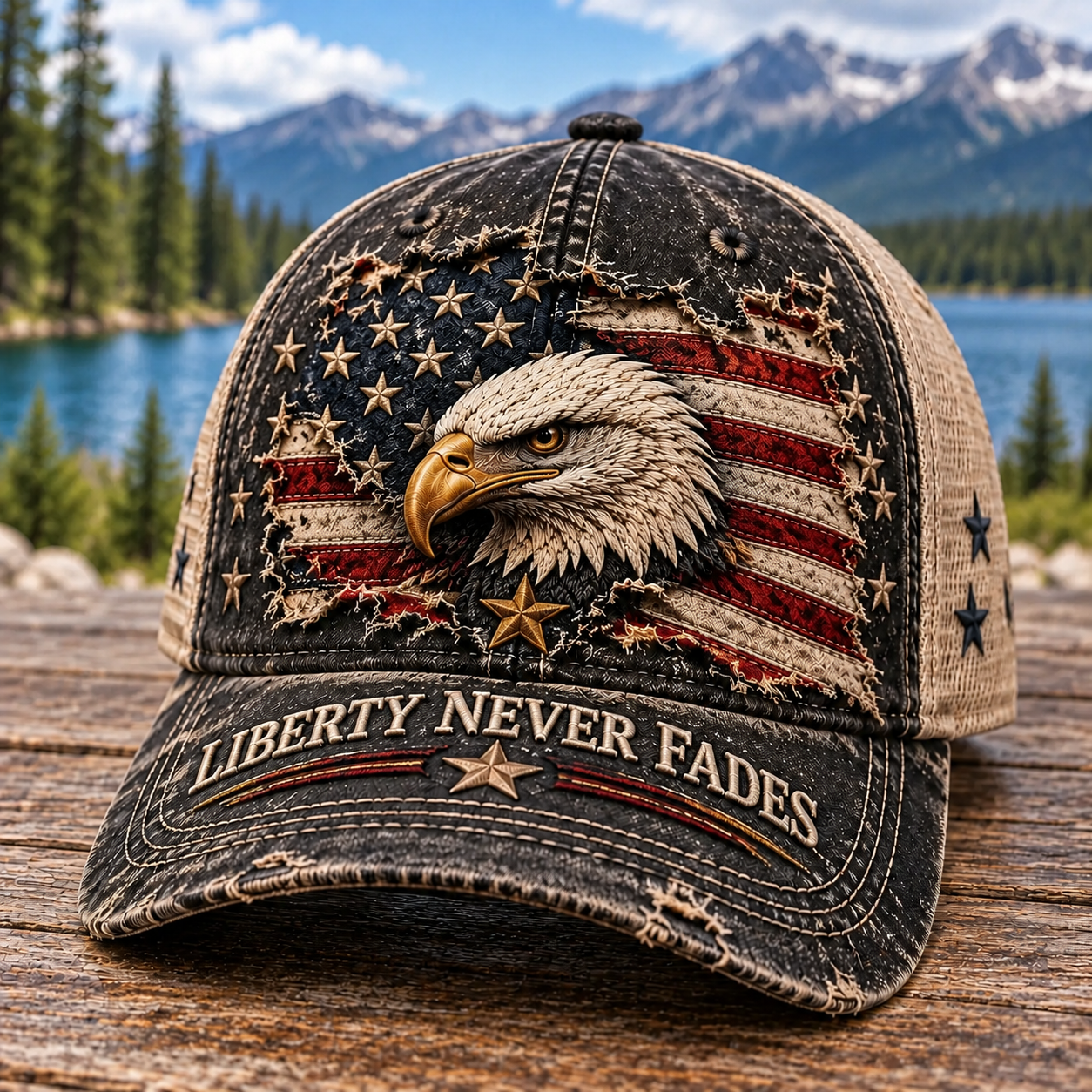Liberty Never Fades – Vintage Eagle American Flag Trucker Hat