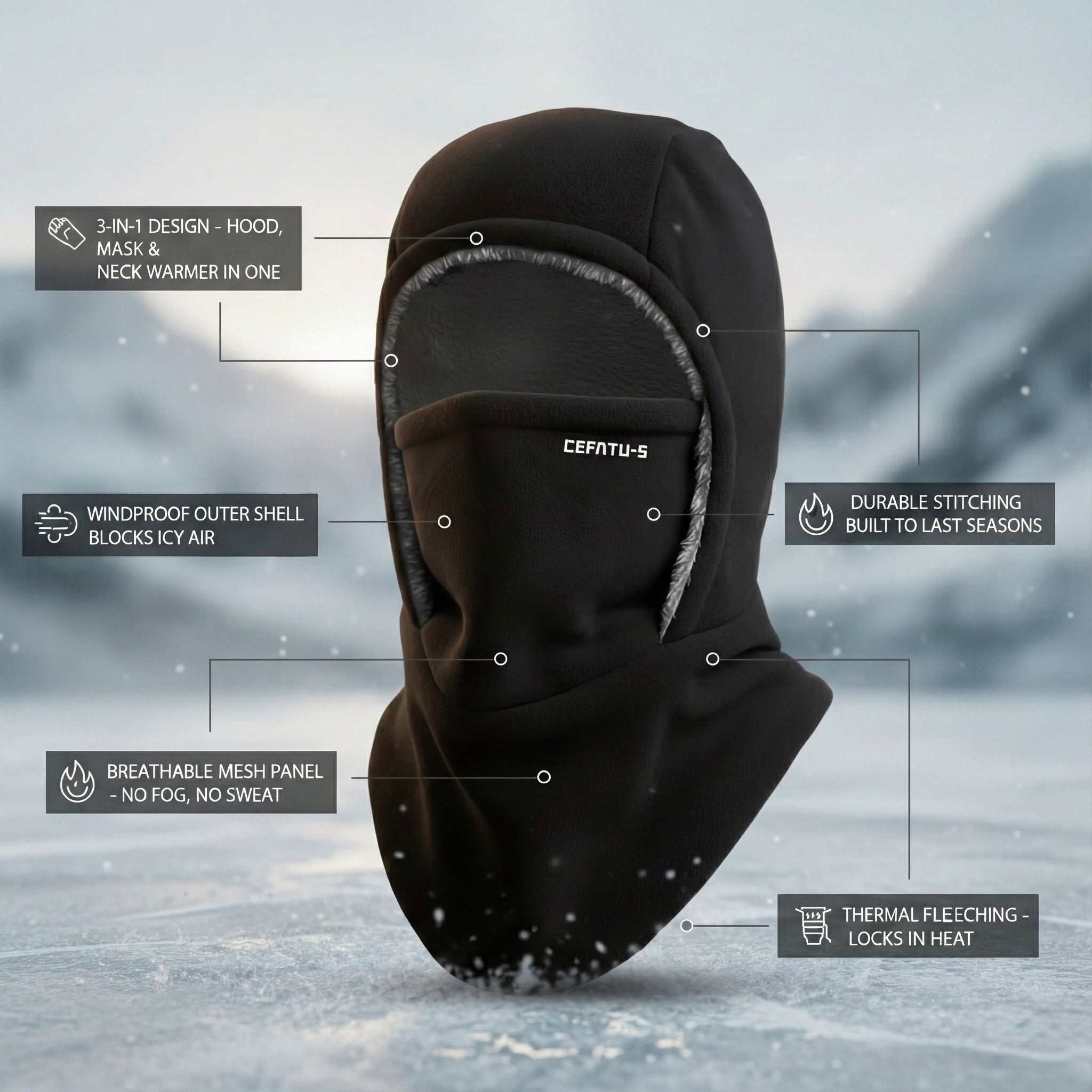 🔥Windproof 3-in-1 Winter Hat, Mask & Neck Warmer