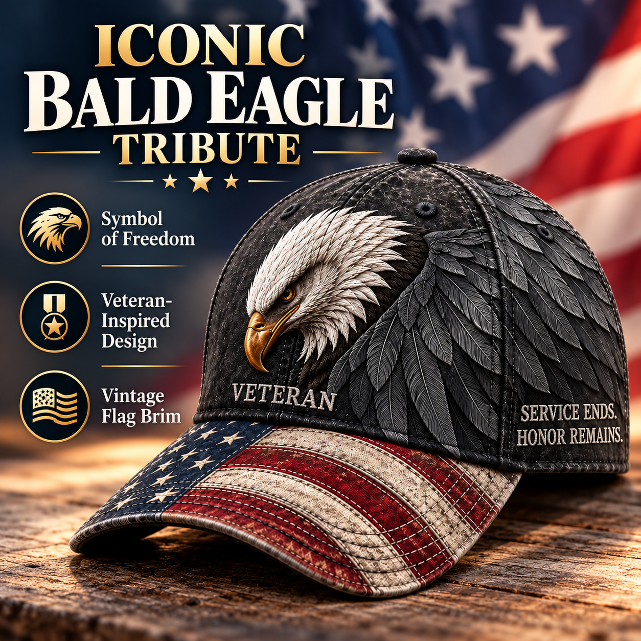 🎖️ Service Ends, Honor Remains. Veteran Tribute Bald Eagle Baseball Cap