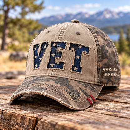⭐ Distressed “VET” American Flag Baseball Cap