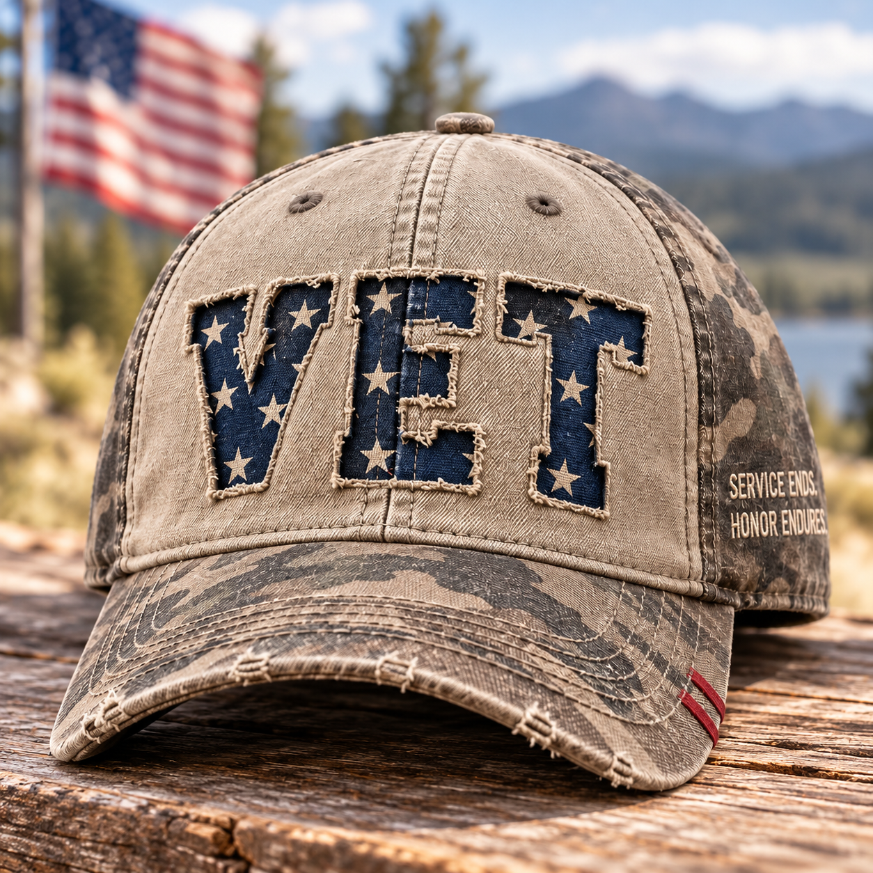 ⭐ Distressed “VET” American Flag Baseball Cap