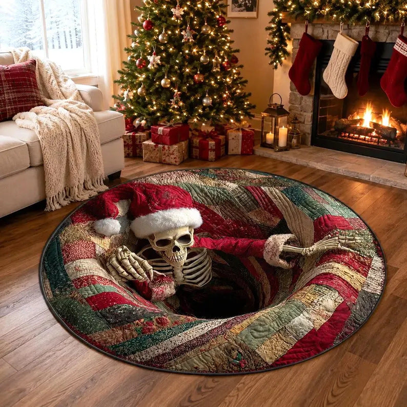 🎄 3D Optical Illusion Vortex Quilted Round Christmas Rug