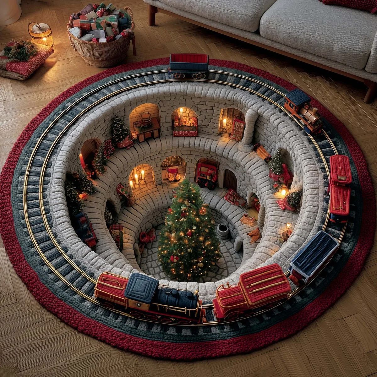 🎄 3D Optical Illusion Vortex Quilted Round Christmas Rug