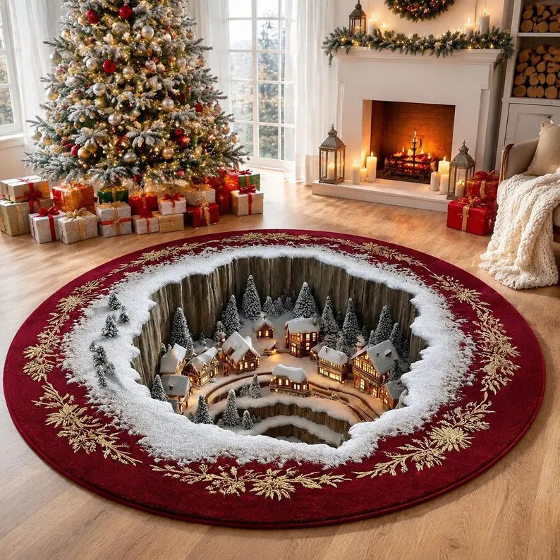 🎄 3D Optical Illusion Vortex Quilted Round Christmas Rug
