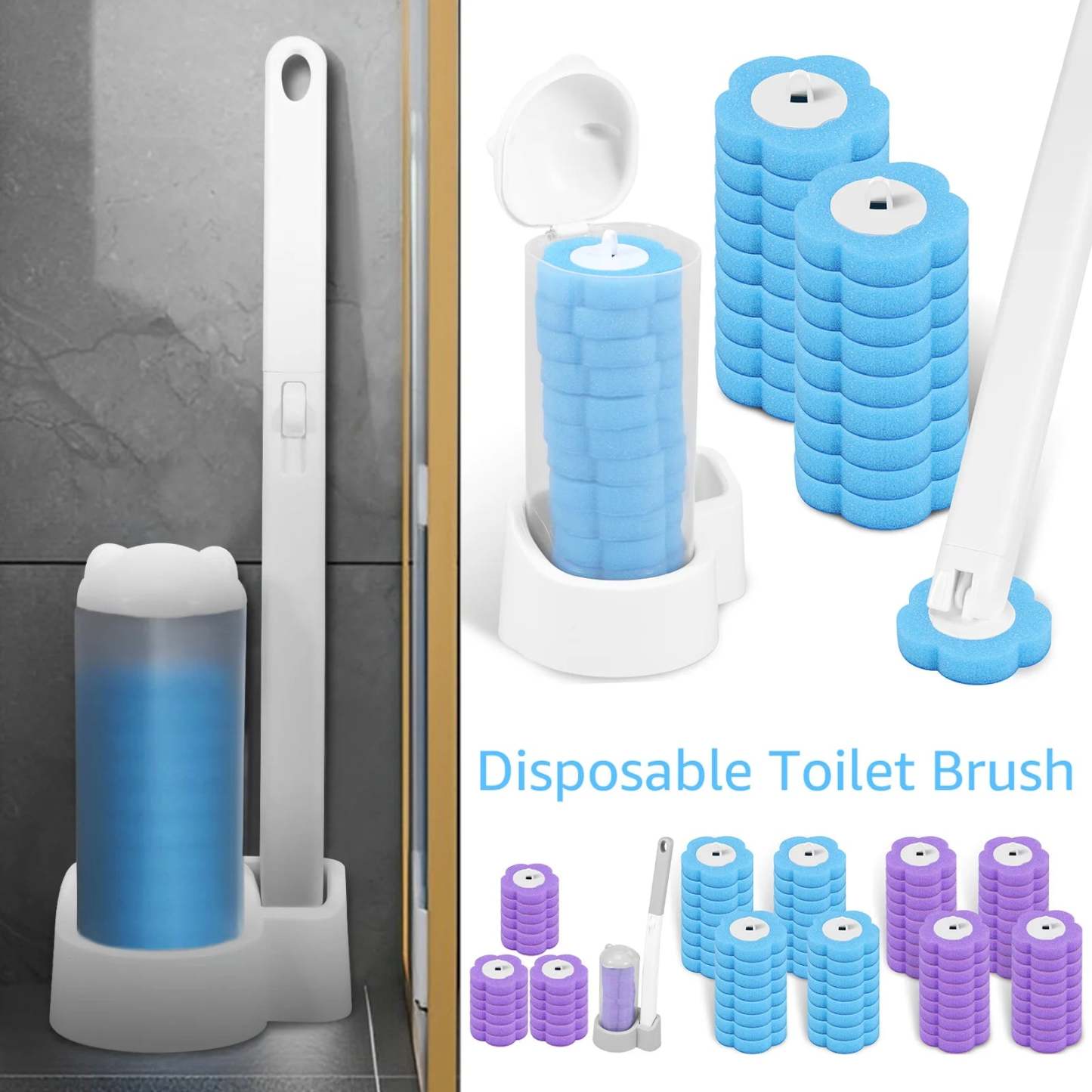 18/36 pcs Disposable Toilet Brush Kit – Wall-Mounted Holder, Long Handle, Refill Included