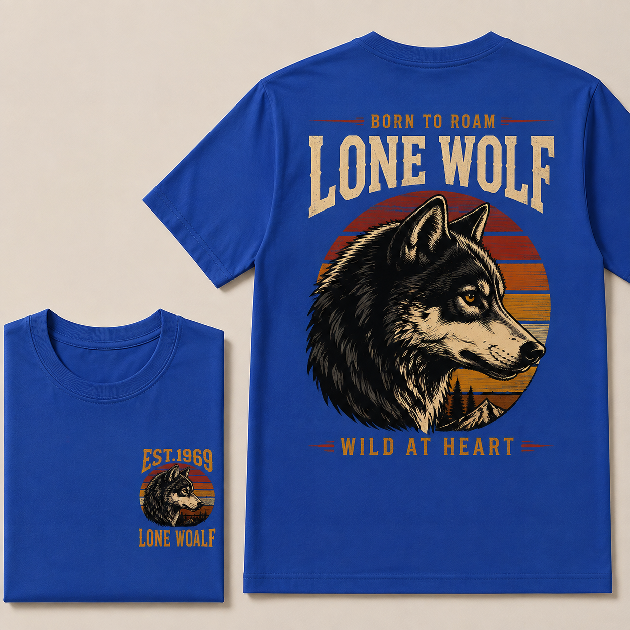 Custom Est.Year Born To Roam Lone Wolf Wild At Heart T‐Shirt