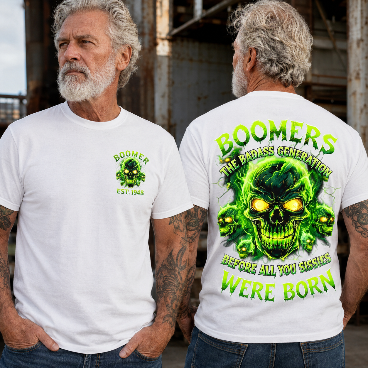 Boomers The Badass Generation Before All You Sissie Were Born Custom Year Skull T-shirt Crewneck Breathable