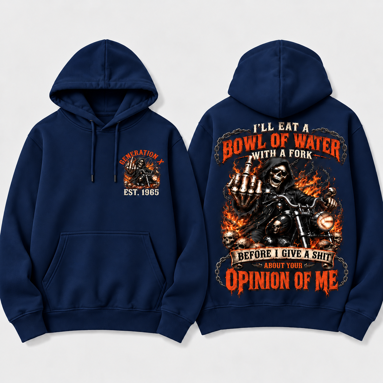Personalized Year 1965-1980 I'll Eat A Bowl Of Water With A Fork Hoodie, Biker Skull Graphic Hoodie