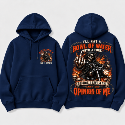 Personalized Year 1965-1980 I'll Eat A Bowl Of Water With A Fork Hoodie, Biker Skull Graphic Hoodie
