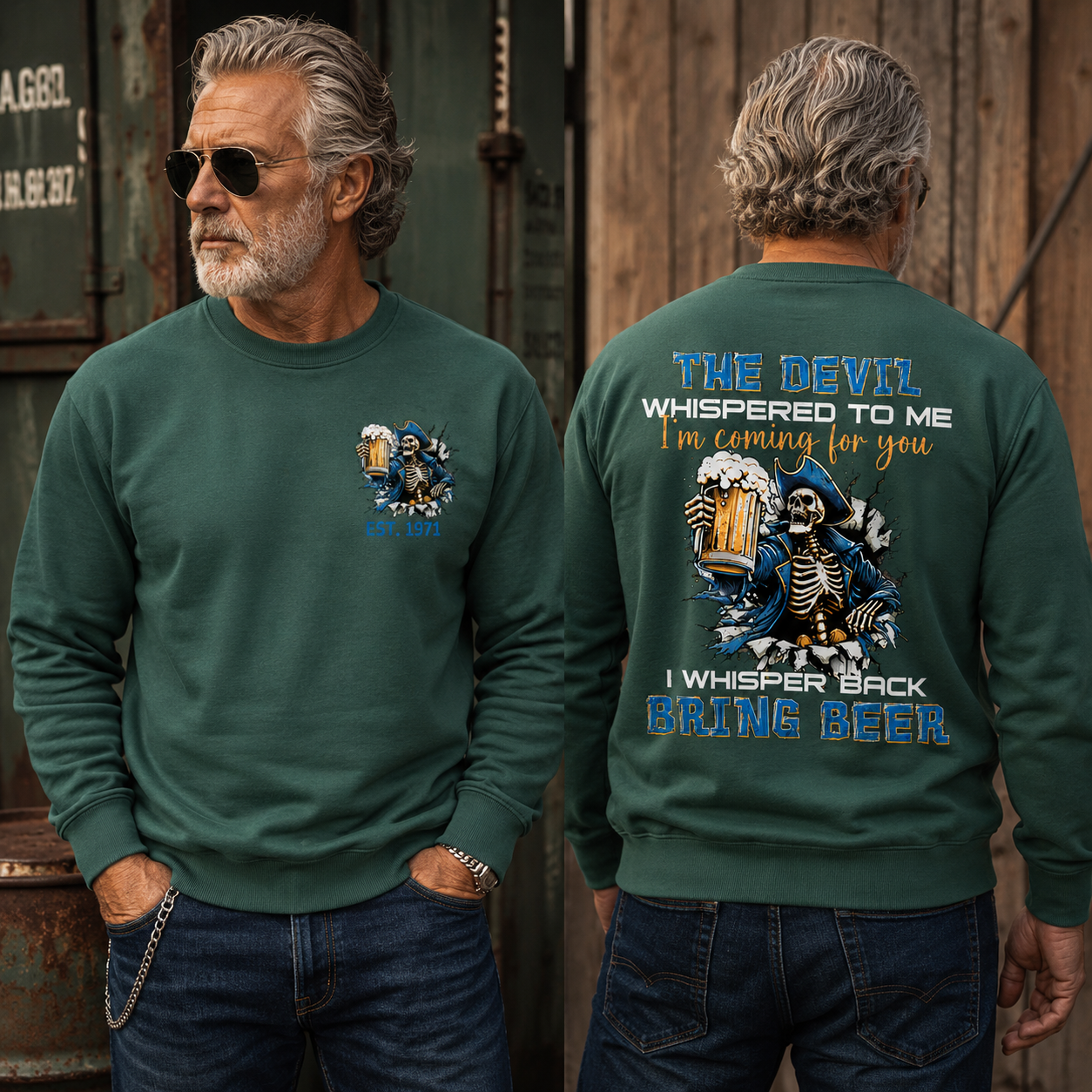 The Devil Whispered To Me I Whisper Back Bring Beer Gen X//Boomer Custom Birth Year Crewneck Sweatshirt