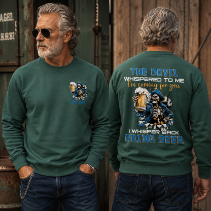The Devil Whispered To Me I Whisper Back Bring Beer Gen X//Boomer Custom Birth Year Crewneck Sweatshirt