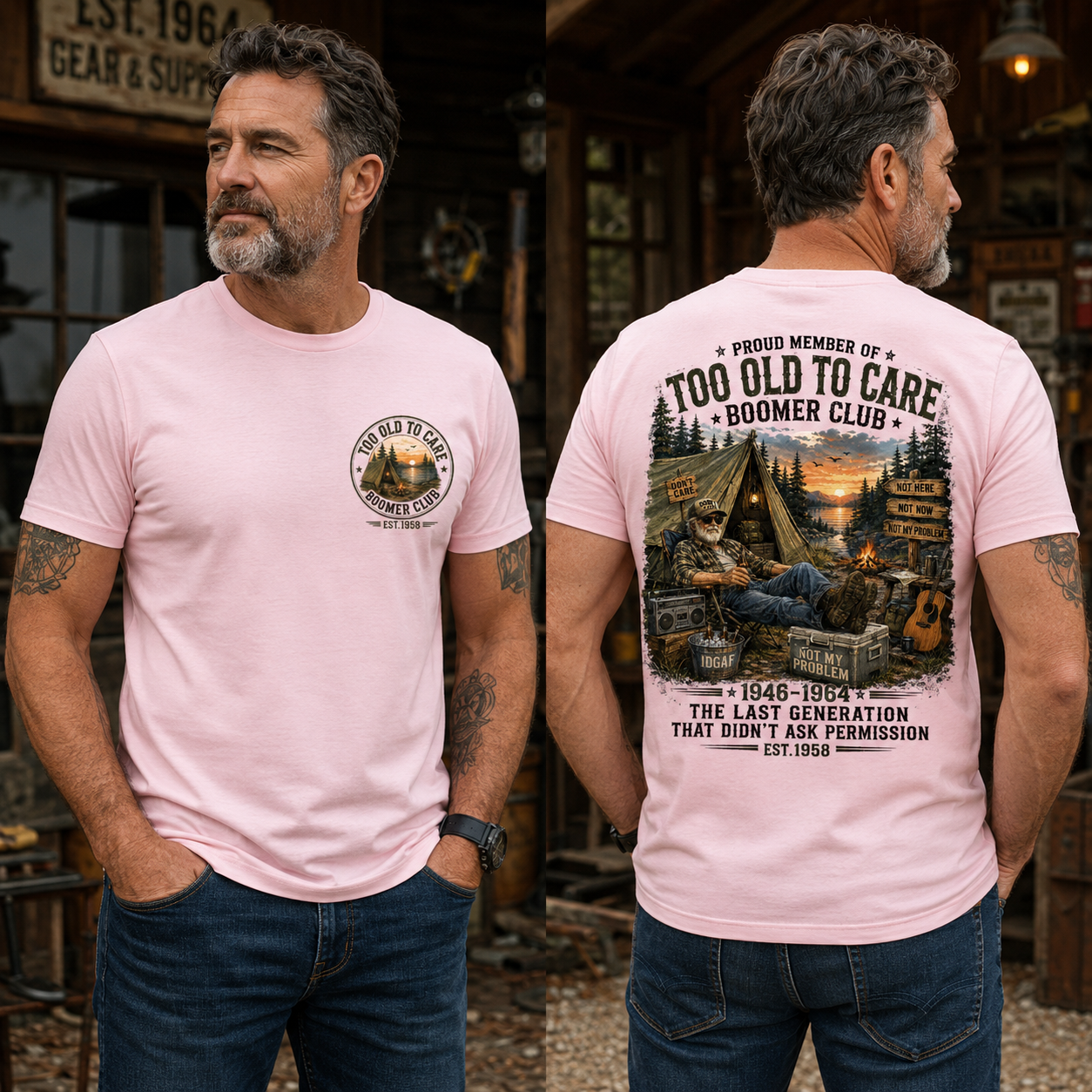 Custom EST.Year Proud Member Of Too Old To Care Boomer Club Not Here Not Now Not My Problem 1946-1964 The Last Generation That Didn't Ask Permission T-Shirt
