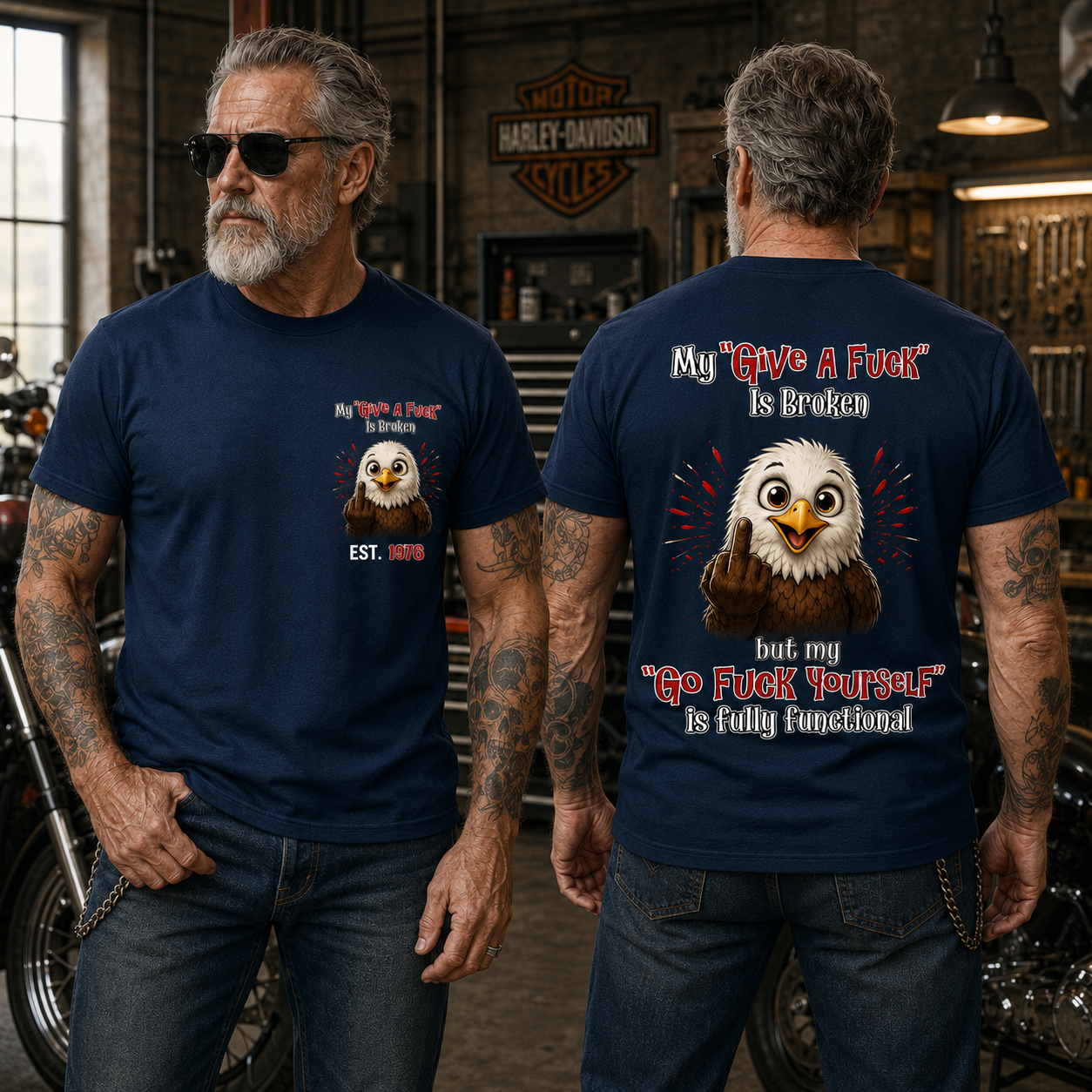 My “Give A F*ck” Is Broken Funny Bald Eagle Graphic Tee | Custom EST Year Shirt